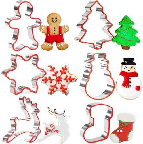 Emporte-pièces de Noël, bonhomme de pain d'épices, arbre de Noël, renne, flocon de neige, bonhomme de neige et chaussette de Noël, emporte-pièces en acier inoxydable avec silicone souple