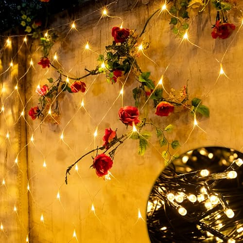 LILIIN 3x2M LED Lichternetz Außen und Innen Lichterkette Netz mit stecker, 8 Modi IP44 Wasserfest Weihnachtsbeleuchtung für Weihnachten Halloween Garten Hochzeit Party(Warmweiß, 3x2m 250LEDs)