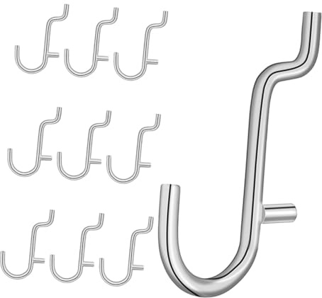 DECOMELODY 10 piezas Ganchos para Tableros Perforados de Acero Inoxidable de Resistentes y Multifuncionales para Organización Garaje Taller y Cobertizo Accesorios Duraderos para Paneles con