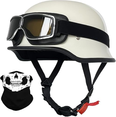 Vintage Tedesco Mezzo Casco Moto Con Occhiali, Casco A Faccia Aperta Retrò Omologato DOT/ECE, Casco Moto Jet Casco Scooter, Casco A Scodella Per Donna E Uomo Adulto 12,XXL=63-64CM