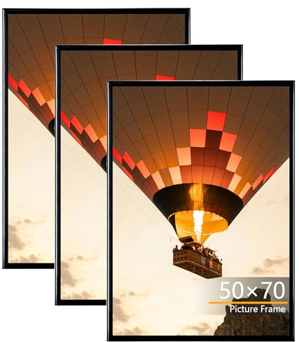 Baoee 3 Pack Bilderrahmen 50x70, 50x70 cm Posterrahmen Schwarz, Einschubstreifen, Horizontale oder Vertikale Wandmontage