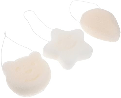 Mikikit Esponjas Faciales para Lavarse la Cara y Exfoliación 3 Unidades Tamaño Pequeño Material Colores Estrella, Oso y Gota para Adultos y Niños Uso Corporal y Facial