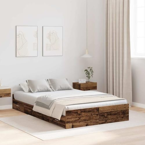 QJBSAVVA Stauraumbett Altholz 120x200 cm Kiefer Massivholz Modernes Bettgestell mit Schubladen für Schlafzimmer Jugendzimmer Gästezimmer 203 x 120 x 28 cm leicht zu reinigen für 2 Personen