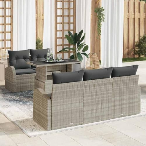 QZZCED Moderne Rattan-Sitzgruppe für den Außenbereich, mit Tisch aus gehärtetem Glas und abnehmbaren Kissen, vielseitiges modulares Design für Garten oder Terrasse, Außenmöbel