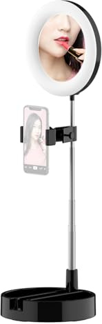 SanfoelekPortable LED Ring Light Foldable Desk Ccle Lamp Fill Light with Makeup Mror Phone Holder 3 Color Modes & 10 Brightness Levels for Selfie Video