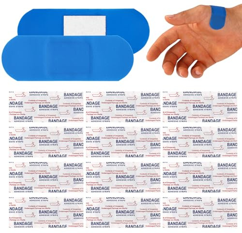 120pcs Blue Metal Detectable Waterproof Adhesive Plasters Bandages, High-Visibility & Latex-Free Food Service Band Tape Flexible & Breathable Wound Cover Protection Patches