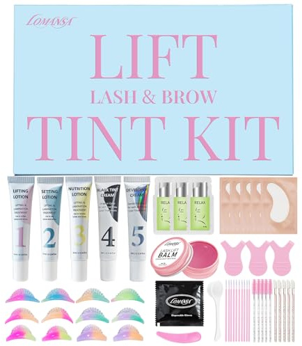 Lomansa Lash Lift and Tint Kit, Brow Lamination Kit & Lash Lift Kit, 2-in-1 At-Home Salon Eyelash Perming Kit, Tubular Design, 6 Pads for All Eye Shapes, Complete Step-by-Step Guide(Black)