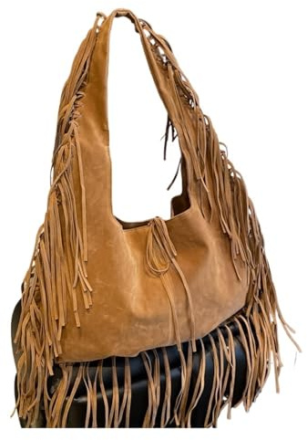 ITRHJTGP Fransväska Kvinnors axelväskor i PU-läder med hög kapacitet, med tofs, hobo-stil, kastanj, 45cmx29cmx1cm