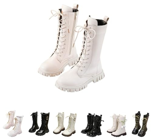 Stivali invernali foderati per ragazze e bambini caldi stivali da equitazione con pile foderato in pelle stivali con cerniera laterale stivali da neve impermeabili, Bianco 1, 30 EU