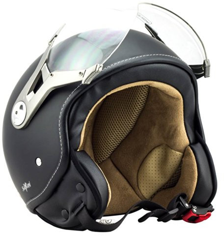 SOXON® SP-325 Mono „Night“ · Jet-Helm · Motorrad-Helm Roller-Helm Scooter-Helm Moped Mofa-Helm Chopper Retro Vespa Vintage Pilot Biker Helmet · ECE 22.05 Visier Schnellverschluss Tasche S (55-56cm)