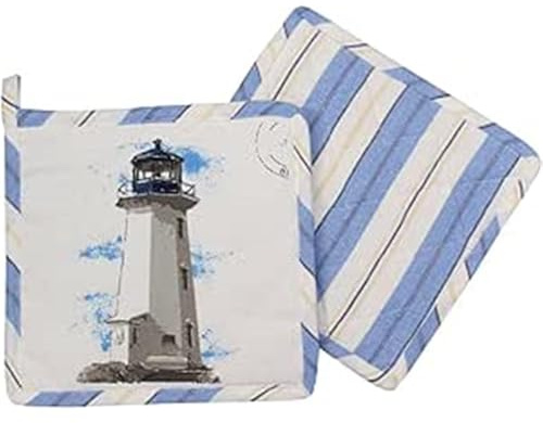 Maritimer Topflappen mit Leuchtturm Motiv | Aus 100% Baumwolle, 20 cm x 20 cm