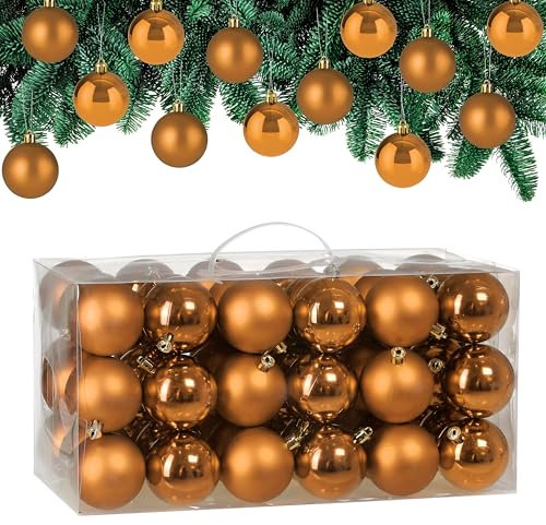 Lot de 54 Boules de Noël en Plastique Robuste Décoration de Noël intérieur extérieur Décoration pour Sapin Brun cuivre
