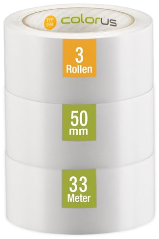 Colorus PVC Schutzband weiß glatt 50 mm x 33 m (3er Pack) – 14 Tage UV-beständig & rückstandslos – Profi Robustes Putzband für Fenster & Fassade – Glattes Malerband weiß