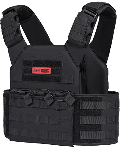 OneTigris PLPC Plate Carrier - Airsoft Tactical Vest - Advanced Version 500D Nylon Military Combat Vest for Paintball Wargame CS Outdoor (Black)