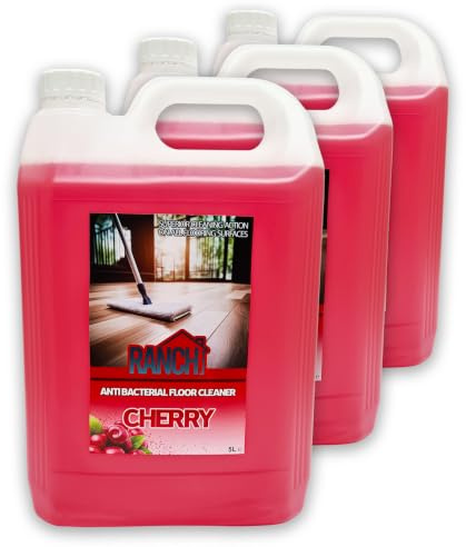 Ranch Antibacterial Floor Cleaner, Wood Floor Cleaner Liquid Laminate 3x5L | Cherry Scent Professional-strength cleaner for laminate, wood and tile floors, cuts grease and dirt, fresh fragrance