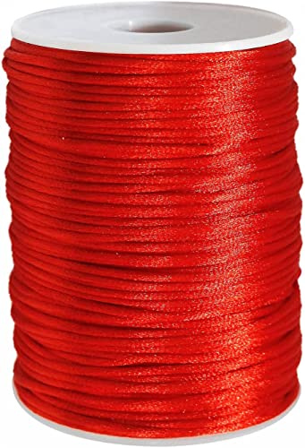 Fqtanju, cordoncino di nylon satinato, colore rosso, 2 mm di diametro x 91,4 m di lunghezza, per trecce a coda di topo, nodi cinesi e kumihimo red