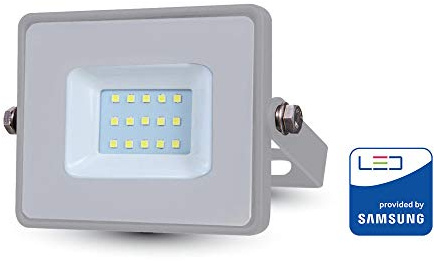 V-TAC 10W Projecteur LED de sécurité extérieur étanche avec verre Samsung à LED Gris corps gris IP65 6400K blanc 800 lumens [Classe énergétique A +]