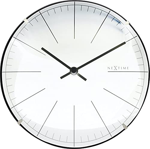 NeXtime Horloge Murale/de Table BIG Stripe Mini Dome, très silencieuse, Blanche, Ronde, ø 20 cm 3506WI