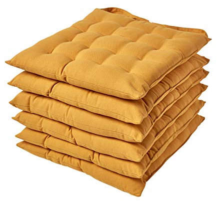 Homescapes 6er Set Stuhlkissen 40x40 cm senfgelb – Sitzkissen Outdoor/Indoor mit Baumwollbezug, Sitzpolster waschbar und Oeko-TEX-Zertifiziert für Esszimmer-, Küchen- & Gartenstühle