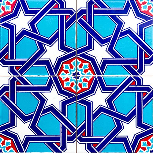 Cerames Mazhar - Carrelage mural turc coloré, 1 paquet - 0,48 m2 (12 pièces), carreaux de céramique Iznik avec motif, 20x20, idéal pour la cuisine ou la salle de bain.