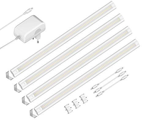 ledscom.de LED Unterbau-Leuchte SIRIS weiß matt, mit Verbinder, Eckmontage, flach, je 50cm, je 655lm, weiß, 4er Set