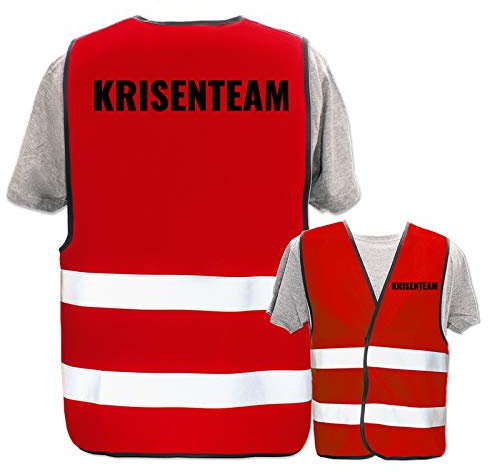 Bedruckte Warnwesten mit ISO-Leuchtstreifen * Standard- oder Reflex-Druck * Erste Hilfe und Brandschutz, Begriff:Krisenteam, Farbe + Größe:Rot (XL/XXL)
