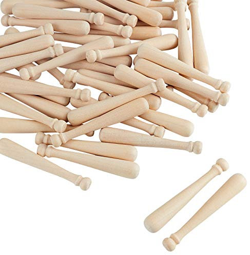 OLYCRAFT 60 Stück unlackierte Mini-Baseballschläger, 7.6 cm, halb gebohrt, Naturholz, Baseballschläger unlackiert, Baseballschläger Perlen für Schlüsselanhänger, Actionfiguren, DIY Handwerk Projekte