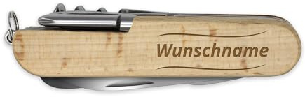 printplanet - Holz-Taschenmesser mit Namen, Initialen oder Wunschtext selbst gestalten - Taschenmesser aus Holz mit Gravur personalisieren - Motiv: Welle