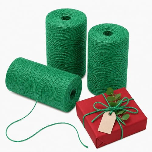 Quotidian Natur Bäckergarn 304,8 m, 1000 Stück | Naturbelassene Jutekordel grün für Geschenke, Etiketten, Deko