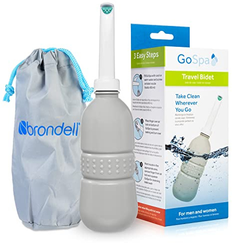 Brondell GoSpa Essential Tragbares Bidet für den täglichen Gebrauch, Camping, Wandern und Outdoor-Aktivitäten, kompakt und diskret, inklusive Reisetasche, 400 ml, Nebel