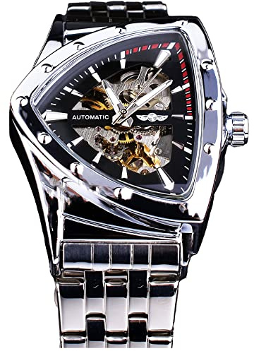 FORSINING Triangle Skeleton Men's Automatic Mechanical Watch Luxury Gold Black Stainless Steel Watches Waterproof Luminous Sports Wristwatch