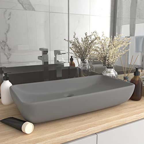 HOMIUSE Luxus-Waschbecken Rechteckig Matt Hellgrau 71x38 cm Keramik Waschbecken Waschtisch Aufsatzwaschbecken Badunterschrank Waschbecken GäSte Wc Waschbecken Ohne Hahnloch Aufsatzwaschbecken