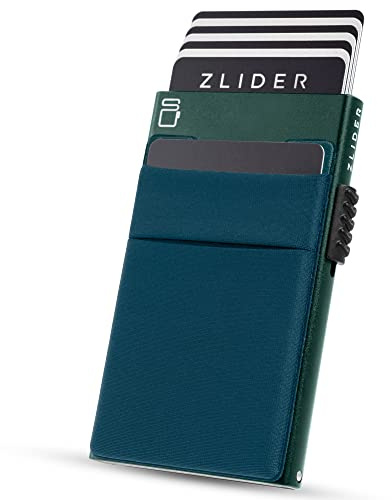 ZLIDER Kartenetui Herren mit Münzfach | Credit Card Holder Slim Wallet | Kartenhalter mit RFID Wallet | Mini Kreditkartenetui Modern aus Aluminium | Smart Portmonee Herren Damen Geldbörse olivgrün