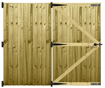 Premier Garden Supplies PGS Feather Edge Semi-Braced Capped Flat Top Made to Measure Driveway Gates Measurements Height 5ft - 6ft (150-180cm) x Width: 183cm - 213cm +450mm Hinge Ring Latch Kit