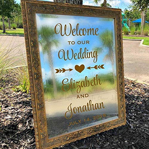 guk Miroir Classique de Bienvenue de Mariage, étiquette personnalisée avec Noms et Dates des Couples, Autocollant Mural de Mariage (22.44 x 33in (57x84cm))