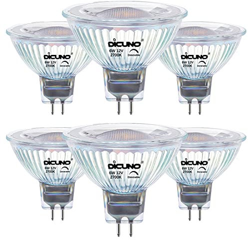 DiCUNO Dimmbar GU5.3 LED Lampe 6W, ersetzt 60W Halogenstrahler, MR16 LED Spot Warmweiß 2700K, 420LM, GU5.3 LED 12V, Einbaustrahler mit Bi-Pin Sockel, 40° Abstrahlwinkel, CRI82, 6er Pack