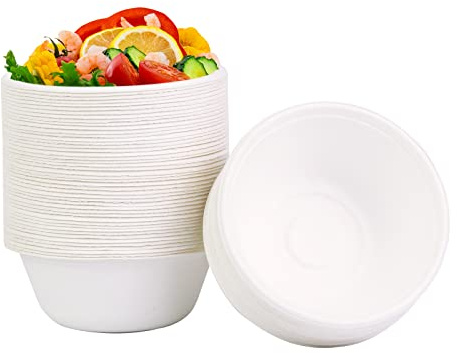 AHPYEUHK Einweggeschirr Suppenschalen Einweg 260ml Einwegschüsseln 60Stück Schalen Zuckerrohr Bagasse Einwegschalen, Suppenschalen, Suppenteller Umweltfreundlich & Kompostierbar Schüssel