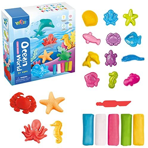 LETTERASHQP 18 Herramientas de plastilina de Animales Marinos, Herramienta de Amasado DIY con Masa de Modelado Colorida, Juego de Accesorios de plastilina para niños a Partir de 3, 4 y 5 años