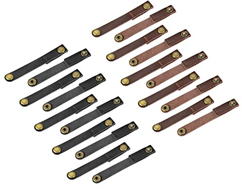sourcing map Pack of 20 Leather Cable Straps Cable Ties, Cord Organizer, Portable Cable Management for USB Cables, Headphone Wires, Black/Brown