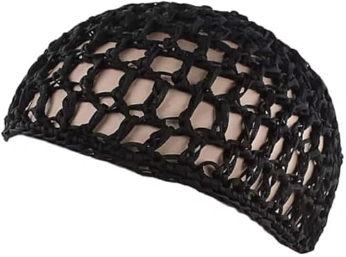 Schwarzes handgehäkeltes Haarnetz für Damen, Haarnetz, Haarnetz, Häkelhaarnetz, Viskose, Strickmütze, dick, kurz, Damen-Haarnetz, Snoods, Nachtkappe, Abdeckung zum Schlafen