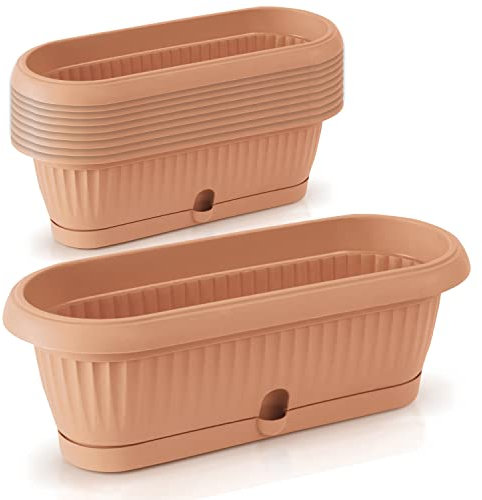 IMJ-Global Set di 10 Vasi per Fiori Piante Ovali Terra DCK In Plastica 26,5x12,4x10cm Da Interno Esterno Terracotta Volume 2 Litri Design Classici