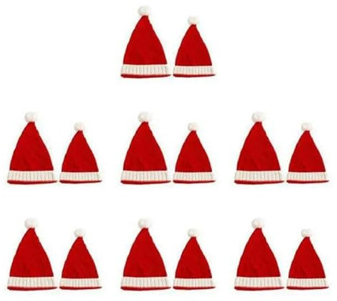 TERPCO ~ 10 Stück gestrickte Weihnachtsmütze, Bommel für Erwachsene, Kind, weich, Weihnachtsmann-Mütze, Neujahr, Kind, Geschenk, Weihnachten, 7 Stück
