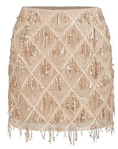 CIDER Sequins Tassel Mid Waist Mini Skirt: Gold, M