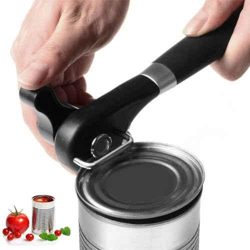 nanologi Sicherheits Dosenöffner, Flaschenöffner Edelstahl Büchsenöffner Handheld Sicherheitsdosenöffner mit rutschfestem Griff für Restaurant und Küche - Schwarz