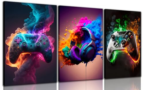 BGFCE Gaming-Raum-Dekor-Wandkunst, Videospiel-Themen-Dekor, Spielzimmer-Wandkunst, Gaming-Leinwandposter für Teenager, Jungen, gerahmt, 30,5 x 40,6 cm, 3 Stück