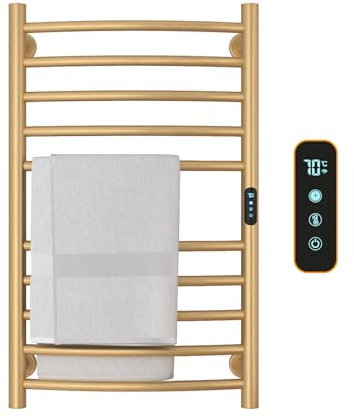 Scaldasalviette Elettrico Oro Spazzolato WiFi Smart Portasciugamani Elettrico a Parete 450x720mm 135W Scaldasalviette Termoarredo Elettrico, Temperatura Regolabile 30-70℃, Temporizzazione 1-9 ore