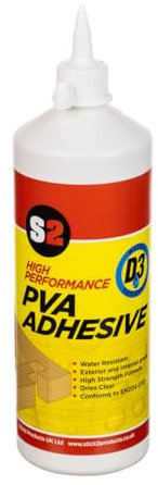 S2 D3 Water Resistant PVA Wood Glue | White Dries Clear | Strong Adhesive for Wood Veneers and Laminates | Professional D3 Grade (1 Pack)