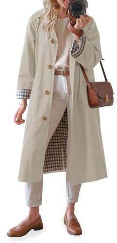 Tankaneo Womens Long Trench Coat Single Breasted Oversized Windproof Overcoat Fashion Outerwear