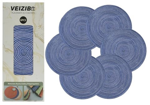Manteles Individuales Redondos Trenzados 30cm También como Posavasos para café, Placemats Trenzados Lavables，Material Natural， para Mesa de Comedor、Bar、Sala、Fiesta cumpleaños (Azul)