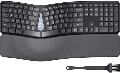 LIZRROT Clavier ergonomique sans fil, clavier divisé avec repose-poignet, brosse de nettoyage et frappe confortable, connectivité USB 2,4 G, clavier sans fil compatible avec Windows, noir